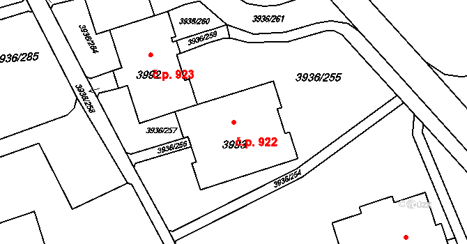 Lutyně 922, Orlová na parcele st. 3993 v KÚ Horní Lutyně, Katastrální mapa
