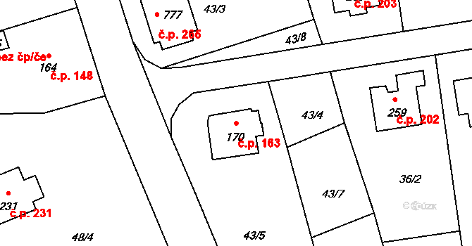 Přední Ptákovice 163, Strakonice na parcele st. 170 v KÚ Přední Ptákovice, Katastrální mapa