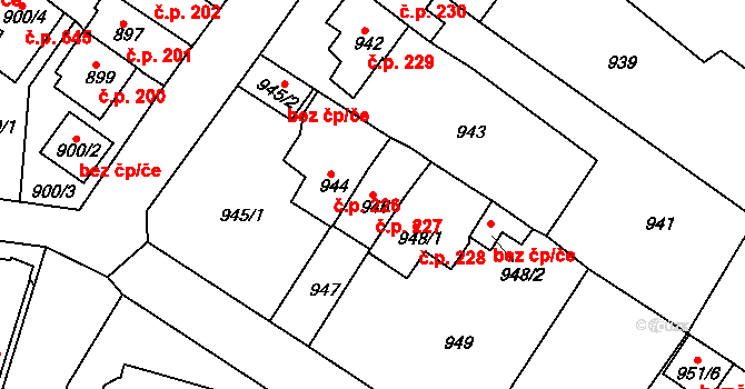 Proboštov 227 na parcele st. 946 v KÚ Proboštov u Teplic, Katastrální mapa