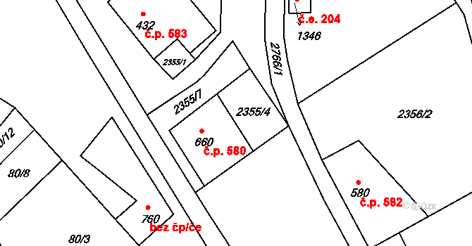 Bělá pod Bezdězem 580 na parcele st. 660 v KÚ Bělá pod Bezdězem, Katastrální mapa