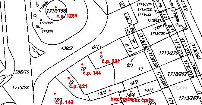 Bystrc 221, Brno na parcele st. 9 v KÚ Bystrc, Katastrální mapa