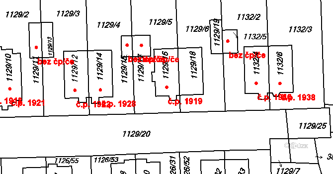 Líšeň 1919, Brno na parcele st. 1129/16 v KÚ Líšeň, Katastrální mapa