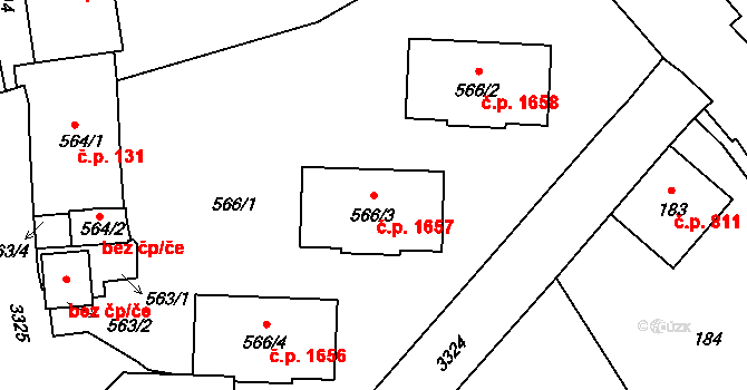 Pelhřimov 1657 na parcele st. 566/3 v KÚ Pelhřimov, Katastrální mapa