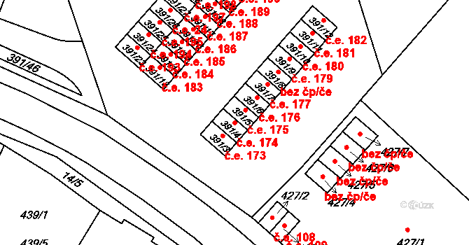Pozorka 174, Dubí na parcele st. 391/4 v KÚ Dubí-Pozorka, Katastrální mapa