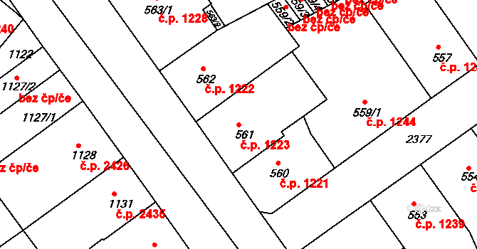 Trnovany 1223, Teplice na parcele st. 561 v KÚ Teplice-Trnovany, Katastrální mapa