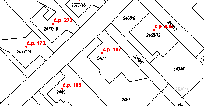 Sviadnov 167 na parcele st. 2466 v KÚ Sviadnov, Katastrální mapa