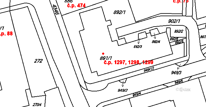 Frýdlant 1297,1298,1299, Frýdlant nad Ostravicí na parcele st. 891/1 v KÚ Frýdlant nad Ostravicí, Katastrální mapa