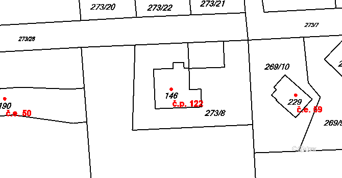 Lhota 122 na parcele st. 146 v KÚ Lhota u Dřís, Katastrální mapa