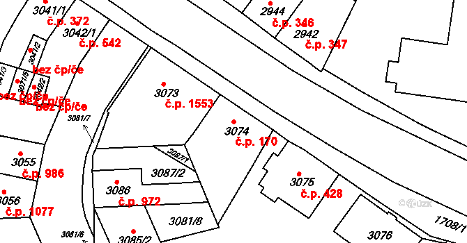 Sokolov 170 na parcele st. 3074 v KÚ Sokolov, Katastrální mapa