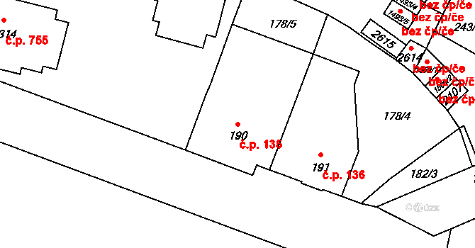Úšovice 135, Mariánské Lázně na parcele st. 190 v KÚ Úšovice, Katastrální mapa
