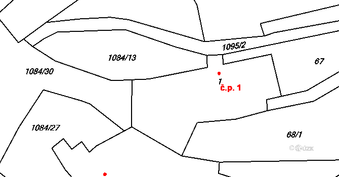 Petlery 1, Domašín na parcele st. 1 v KÚ Petlery, Katastrální mapa