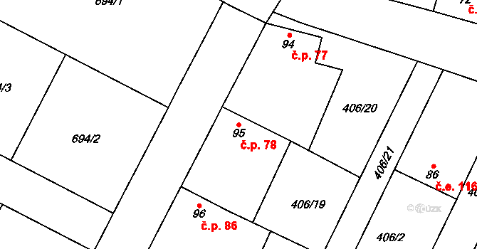 Hrušov 78 na parcele st. 95 v KÚ Hrušov nad Jizerou, Katastrální mapa
