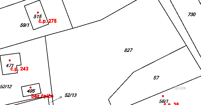Luštěnice 35 na parcele st. 827 v KÚ Luštěnice, Katastrální mapa
