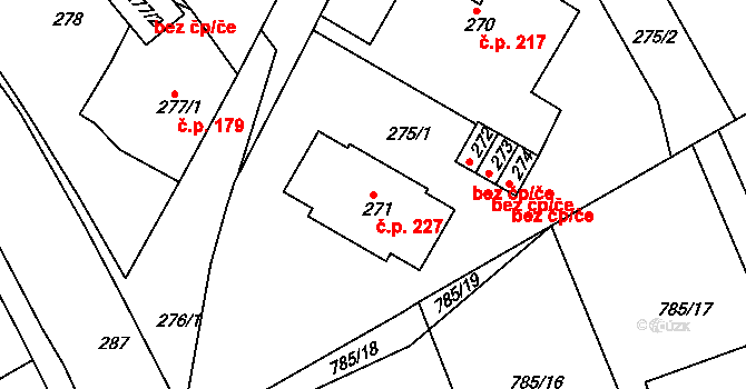 Lubná 227 na parcele st. 271 v KÚ Lubná u Rakovníka, Katastrální mapa