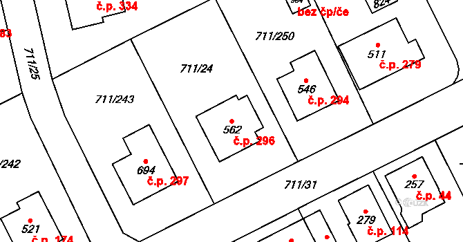 Daliměřice 296, Turnov na parcele st. 562 v KÚ Daliměřice, Katastrální mapa