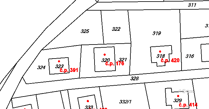 Jablůnka 176 na parcele st. 320 v KÚ Jablůnka, Katastrální mapa