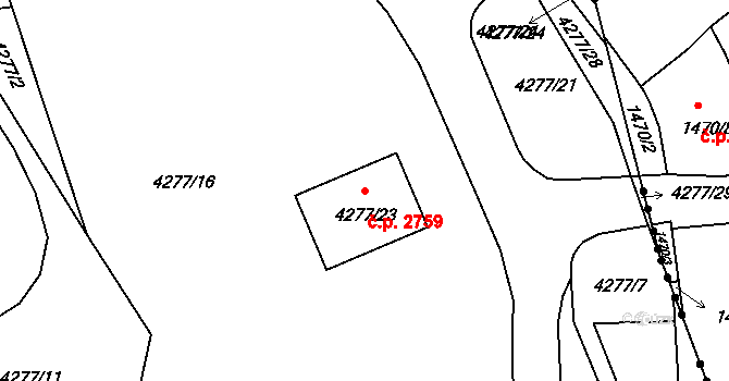 Žižkov 2759, Praha na parcele st. 4277/23 v KÚ Žižkov, Katastrální mapa