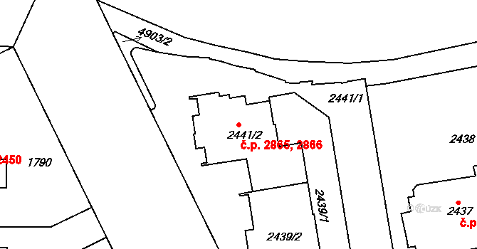 Smíchov 2865,2866, Praha na parcele st. 2441/2 v KÚ Smíchov, Katastrální mapa