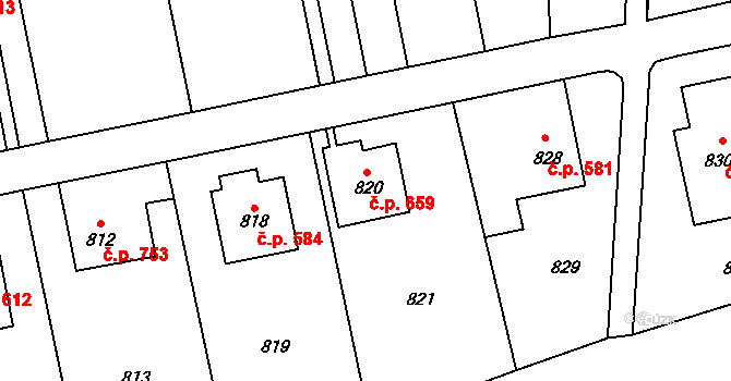 Stodůlky 659, Praha na parcele st. 820 v KÚ Stodůlky, Katastrální mapa