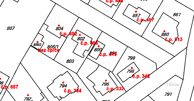 Suchdol 419, Praha na parcele st. 800 v KÚ Suchdol, Katastrální mapa