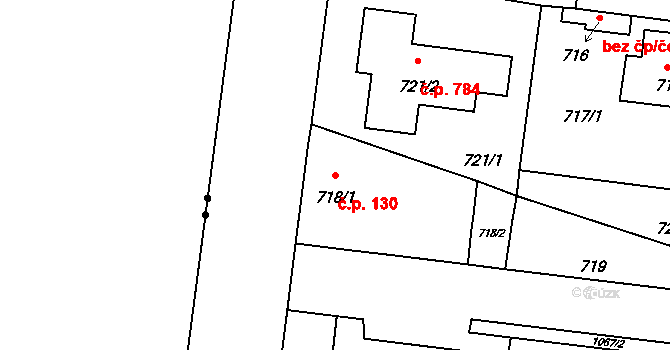 Čimice 130, Praha na parcele st. 718/1 v KÚ Čimice, Katastrální mapa