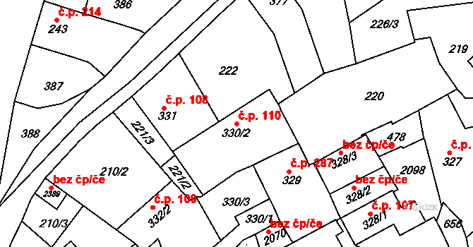 Příbram VI-Březové Hory 110, Příbram na parcele st. 330/2 v KÚ Březové Hory, Katastrální mapa