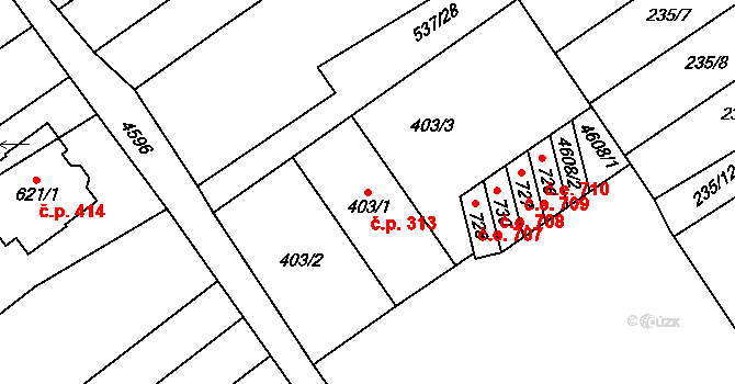 Hroznová Lhota 313 na parcele st. 403/1 v KÚ Hroznová Lhota, Katastrální mapa
