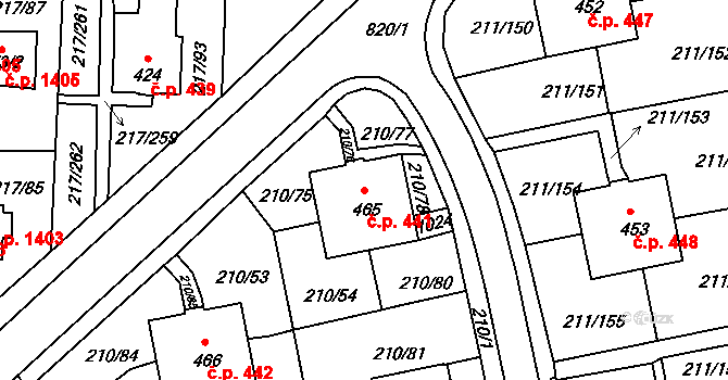Sezimovo Ústí 441 na parcele st. 465 v KÚ Sezimovo Ústí, Katastrální mapa
