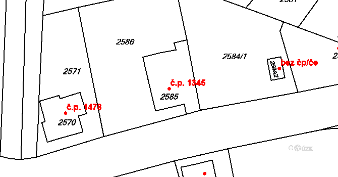 Česká Lípa 1345 na parcele st. 2585 v KÚ Česká Lípa, Katastrální mapa