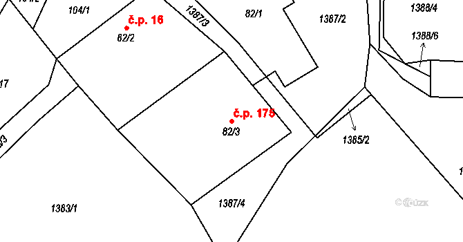 Kunratice 175 na parcele st. 82/3 v KÚ Kunratice u Frýdlantu, Katastrální mapa