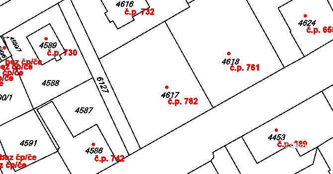 Liberec III-Jeřáb 762, Liberec na parcele st. 4617 v KÚ Liberec, Katastrální mapa