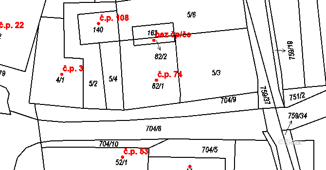 Trnov 74 na parcele st. 82/1 v KÚ Trnov, Katastrální mapa