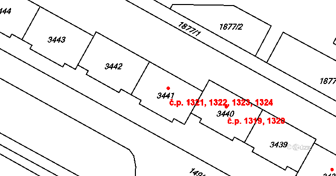 Bolevec 1321,1322,1323,1324, Plzeň na parcele st. 3442 v KÚ Bolevec, Katastrální mapa