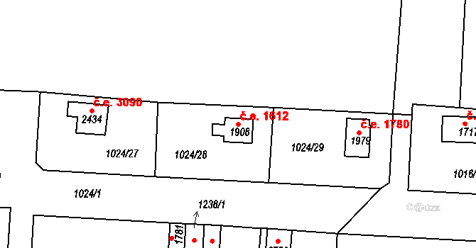 Litice 1612, Plzeň na parcele st. 1908 v KÚ Valcha, Katastrální mapa