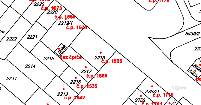 Východní Předměstí 1525, Plzeň na parcele st. 2218 v KÚ Plzeň, Katastrální mapa