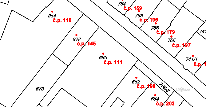 Silůvky 111 na parcele st. 680 v KÚ Silůvky, Katastrální mapa