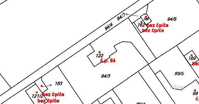 Lipnice 84, Dvůr Králové nad Labem na parcele st. 122 v KÚ Lipnice u Dvora Králové, Katastrální mapa