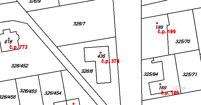Nehvizdy 374 na parcele st. 435 v KÚ Nehvizdy, Katastrální mapa