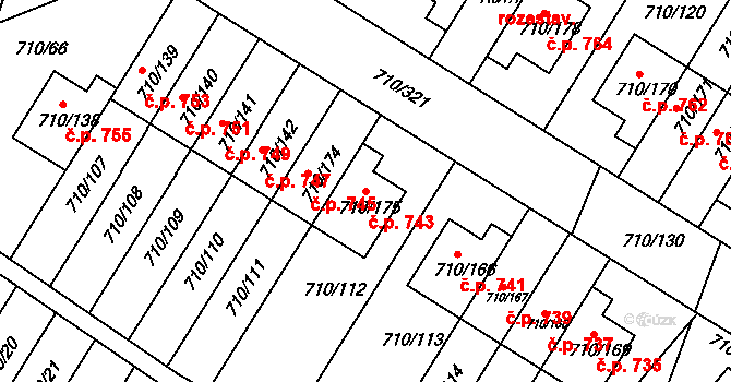 Poříčí 743, Boršov nad Vltavou na parcele st. 710/175 v KÚ Boršov nad Vltavou, Katastrální mapa