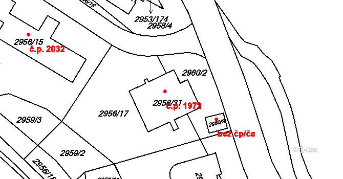 Kadaň 1972 na parcele st. 2956/31 v KÚ Kadaň, Katastrální mapa