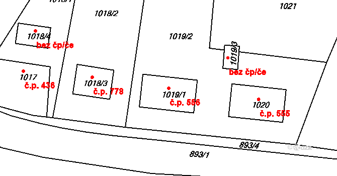 Kluč 556, Habartov na parcele st. 1019/1 v KÚ Habartov, Katastrální mapa