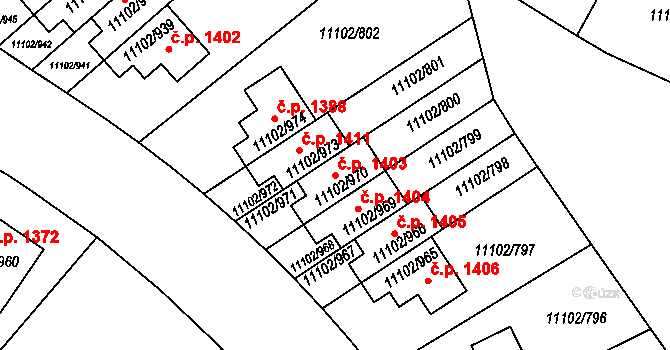 Severní Předměstí 1403, Plzeň na parcele st. 11102/970 v KÚ Plzeň, Katastrální mapa