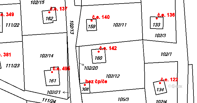 Butov 142, Stříbro na parcele st. 160 v KÚ Butov, Katastrální mapa