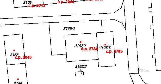 Kročehlavy 2784, Kladno na parcele st. 3162/1 v KÚ Kročehlavy, Katastrální mapa