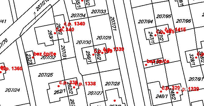 Sezimovo Ústí 1339 na parcele st. 256/2 v KÚ Sezimovo Ústí, Katastrální mapa