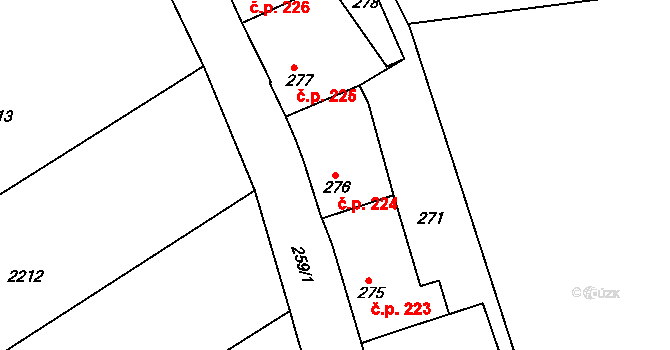 Jemnice 224 na parcele st. 276 v KÚ Jemnice, Katastrální mapa