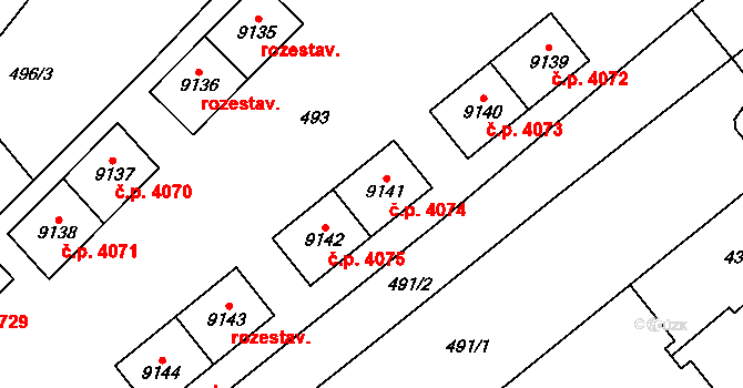 Hodonín 4074 na parcele st. 9141 v KÚ Hodonín, Katastrální mapa