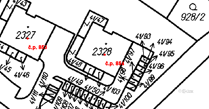 Čeladná 854 na parcele st. 2328 v KÚ Čeladná, Katastrální mapa