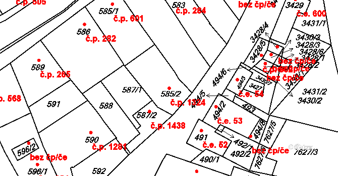 Hustopeče 1324 na parcele st. 585/2 v KÚ Hustopeče u Brna, Katastrální mapa