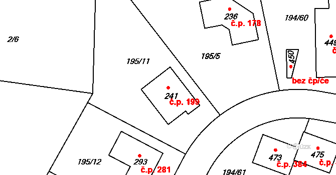 Nová Ves 199 na parcele st. 241 v KÚ Nová Ves u Prahy, Katastrální mapa